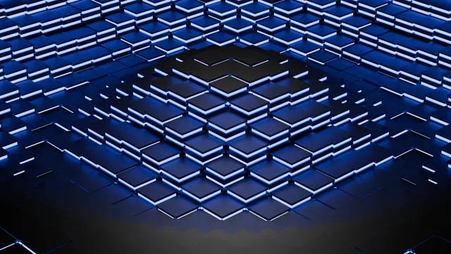 Abstract blue geometric 3D structure suggesting connected systems